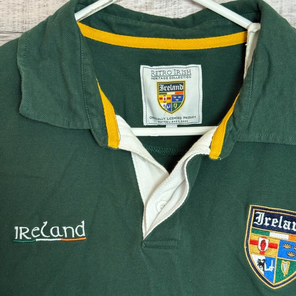 Retro Irish Heritage Rugby Polo Shirt Mens XL Green Embroidered Ireland